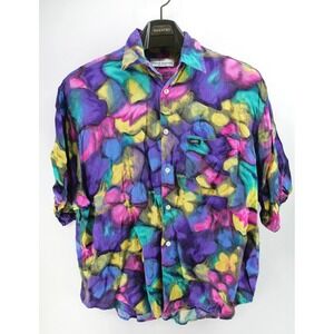 Vintage Guess by Marciano Bright‎ Funky Patterned Button Up Shirt Mens Size L